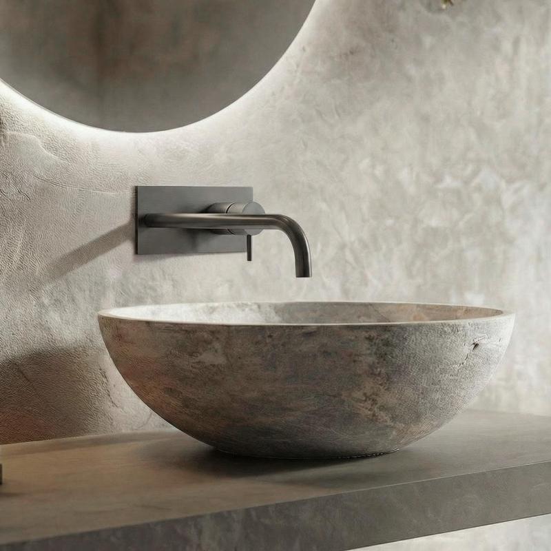 Robinet de chiuvetă încastrat Waterevolution Flow cu placă de acoperire PVD Gun Metal cu gura de scurgere de 21 cm T1161GME-21