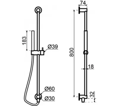 Setul de bara de dus Waterevolution Flow cu duș manual, 800 mm, Gun Metal T1661GME.