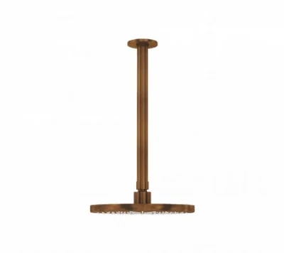 Dușul de tavan Waterevolution Flow, cu diametrul de 250 mm, cu conexiune la plafon, din cupru periat T1642CPE.