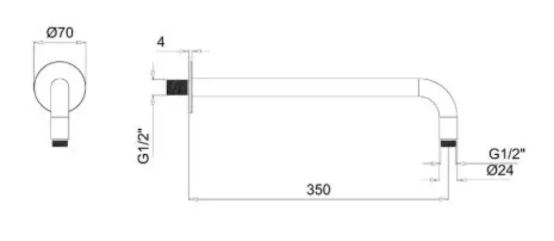 SB Rubinetterie Universale braț de duș de perete rotund de 35 cm, culoare negru mat 1208946666.