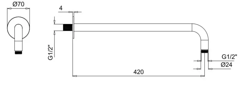 SB Rubinetterie Universale braț de duș de perete rotund de 42 cm, culoare crom, 1208946670