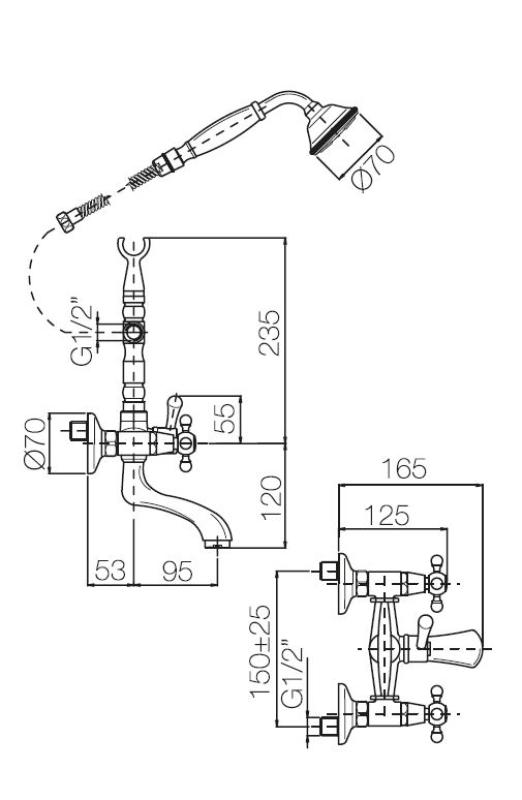 PB Robinet de baie independent nostalgic cu manete puternice cromate 6000.