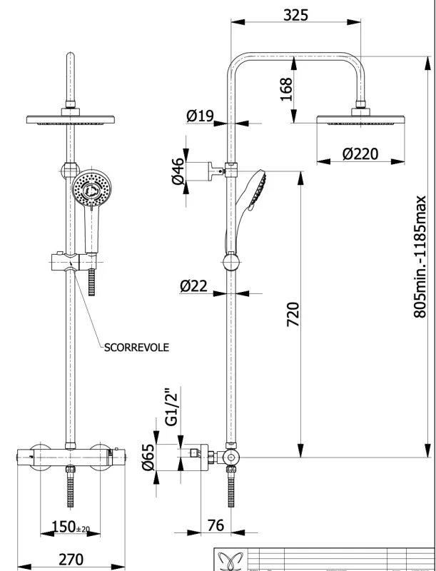 DEMM Combinație de duș cu termostat și duș cu efect de ploaie, crom 1208946965