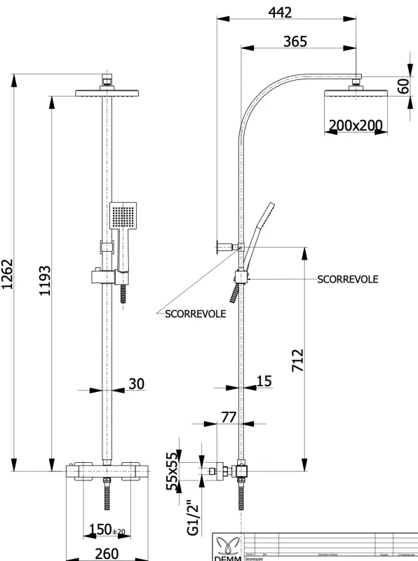 DEMM Combinație de duș cu termostat și duș cu efect de ploaie, crom 1208946966