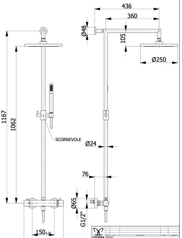 DEMM Combinație de duș cu termostat și duș cu efect de ploaie, negru mat 1208946968