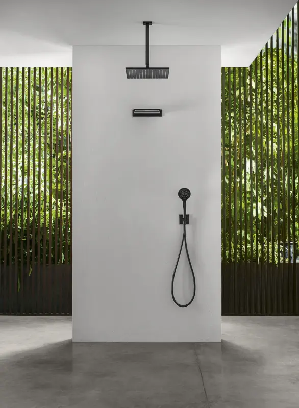 Duș de ploaie eco SB Rubinetterie Eco Air, cu economie de apă, pătrat, negru mat, 25x25cm, 1208947015.