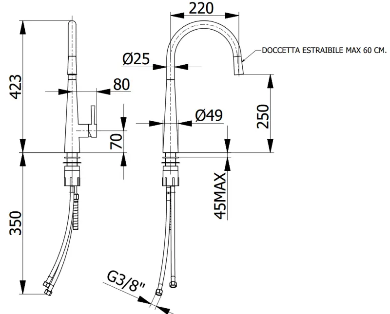 DEMM Robinet de bucătărie cu duză extensibilă crom 1208947332