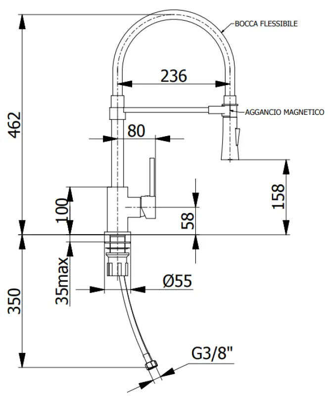 DEMM Robinet de bucătărie înalt cu duză pivotantă și funcție de duș crom/negru 1208947355