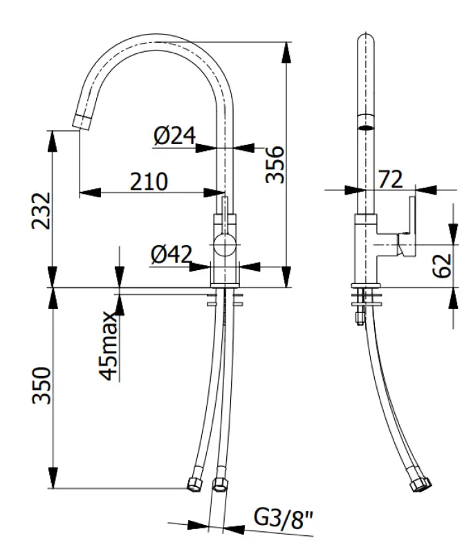 DEMM Baterie de bucătărie cu o singură pârghie și duză pivotantă crom 1208947356