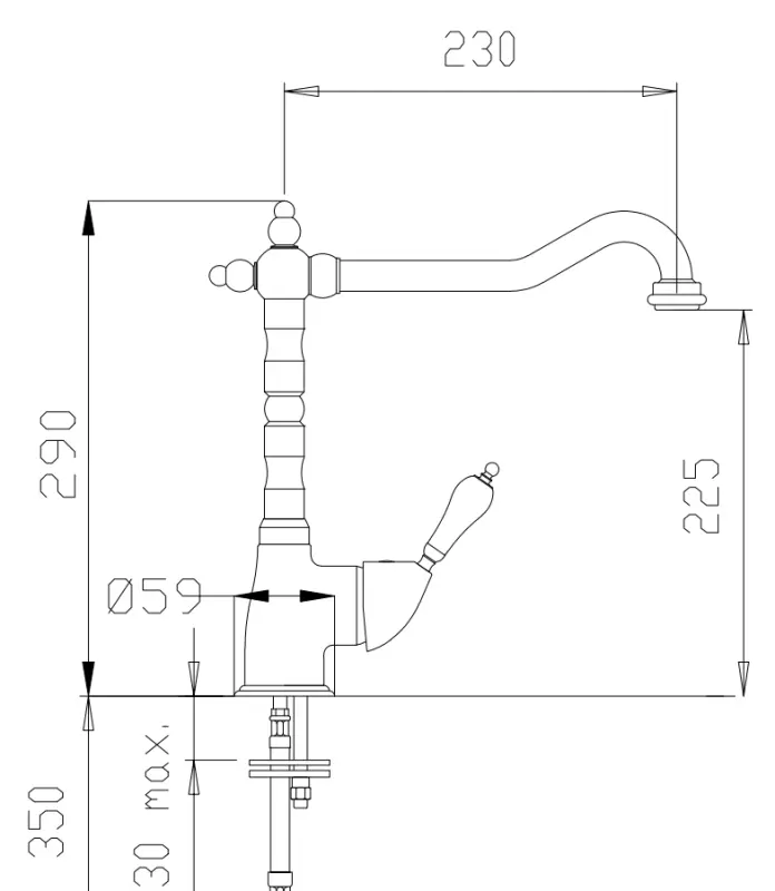 DEM Robinet de bucătărie nostalgic cu duză pivotantă crom clasic 1208947364