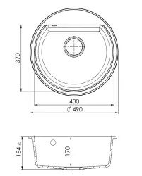Granitul meu de la Bremen, chiuveta rotundă din granit de 43 cm, negru, montată pe blat și sub blat, cu orificiu pentru robinet, 1208952257.