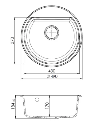 Granitul meu de la Bremen, chiuveta rotundă din granit de 43 cm, negru, montată pe blat și sub blat, cu orificiu pentru robinet, 1208952257.