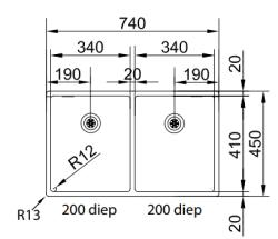 Franke Bolero plus R12 BXX 220 Chiuvetă dublă din oțel inoxidabil montaj la nivel 74x45cm 127.0455.332