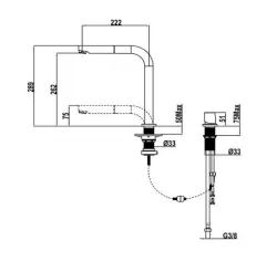 Robinet de bucătărie cu două găuri Cisal cu duză extensibilă, înlocuitor pentru Blanco Chrome LC00009021