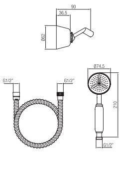 Setul clasic de dus manual PB cu cârlig de suspendare din oțel inoxidabil, cod 1208952419.