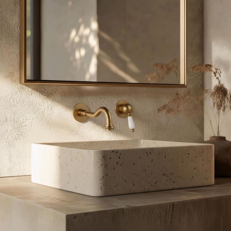 PB robinetul de amestec cu montaj incorporat pentru chiuvetă Vintage, cu gură de scurgere de 21cm, culoare bronz.