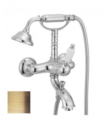 PB Robinet mixt nostalgic pentru baie cu duș manual și mânere albe, bronz