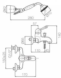 PB Robinet de baie nostalgic cu set de dus manual, crom