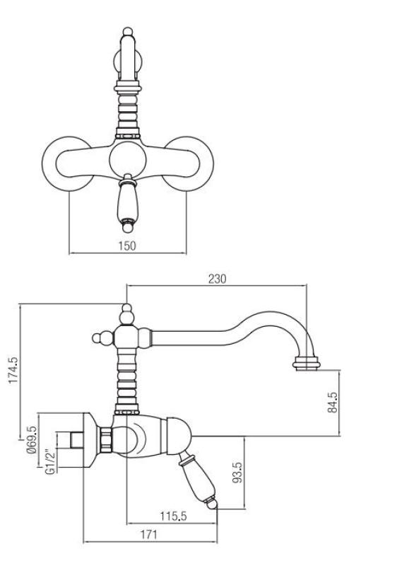 PB Robinet de perete nostalgic cu o singură pârghie albă și finisaj cromat