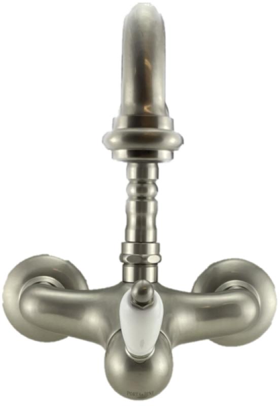 PB Robinet nostalgic cu o singură  pârghie montat pe perete cu manetă albă și corp de oțel inoxidabil