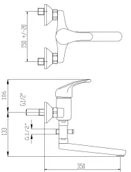 Blusani Robinet de bucătărie special pentru perete cu duză lungă 35 cm și duș manual Crom1208952919