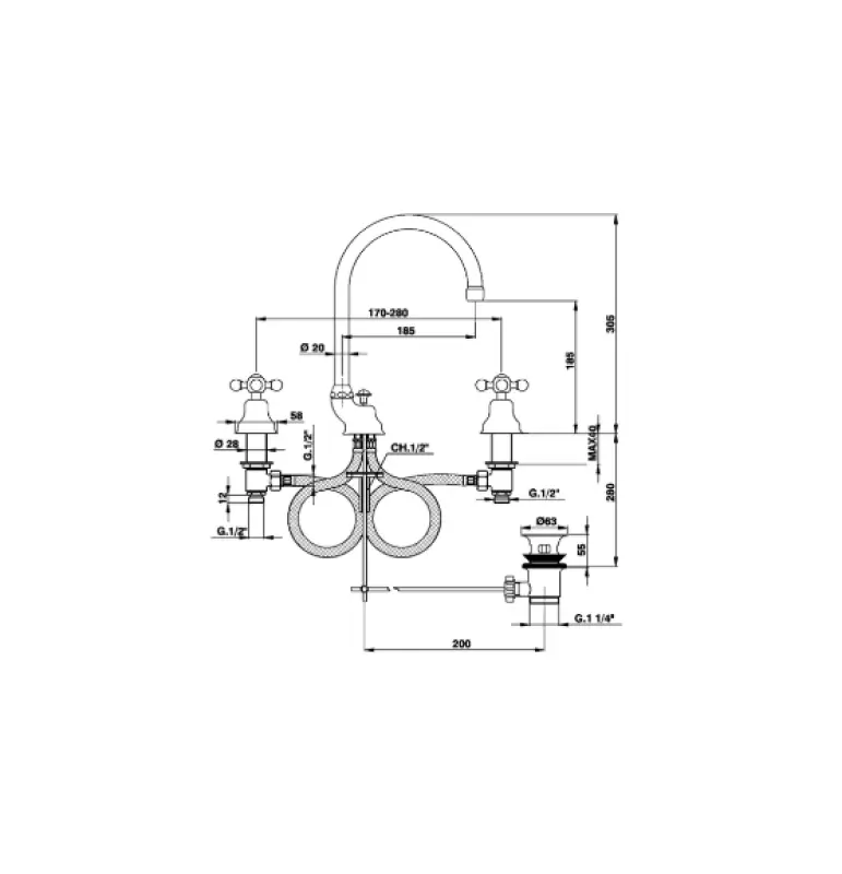 Robinetele de baie de tip Cisal Arcana Ceramic Wastafelmengkraan 3-gats Brons AC00106027.