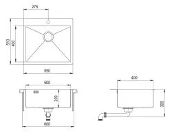 Chiuvetă din oțel inoxidabil Ausmann Weser RVS, placată cu aur PVD, 55x51, cu orificiu pentru robinet, montaj subblat, încastrabilă și montaj suprapus, cod 080884.