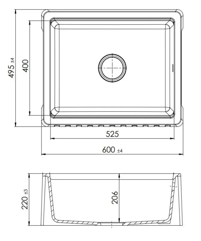 Chiuvetă GraniteMy Tradition stil rustic, chiuvetă din granit cu două fețe 60x48 cm, montare sub blat, neagră 1208953016