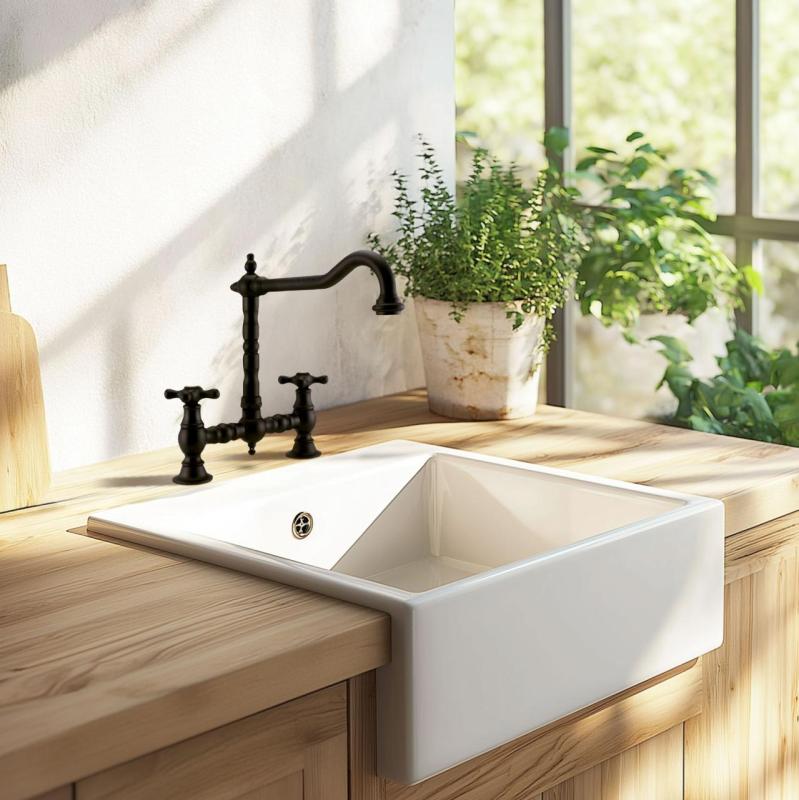 PB Nostalgic Bridge Robinet de bucătărie negru mat cu duza înclinată și butoane puternice PBN.ZW.H.ST