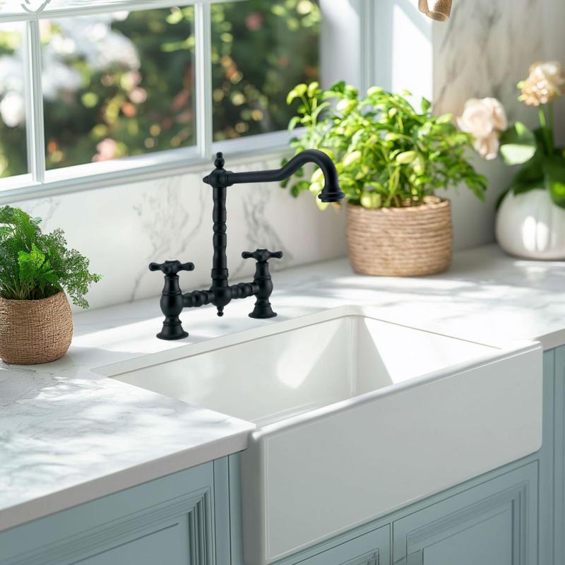 PB Nostalgic Bridge Robinet de bucătărie negru mat cu duza înclinată și butoane puternice PBN.ZW.H.ST