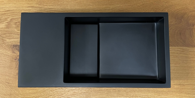 Solid-S Fântână din material solid, 36 x 18 x 10 cm, negru mat, cu capac 1208953168