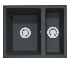 GraniteMy Bremen Chiuvetă din granit de 1,5 m, reversibilă, negru, pentru montare deasupra, sub blat și la nivel, cu dop din oțel inoxidabil 1208953203