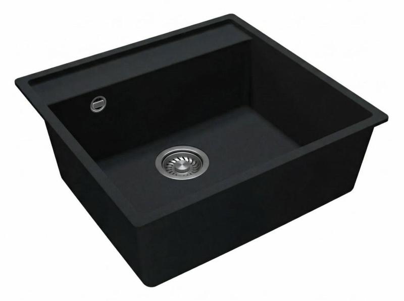 GraniteMy Bremen granite sink 53x50 cm black top-mount undermount and flush-mount with tap hole platform WITH STAINLESS STEEL PLUG
