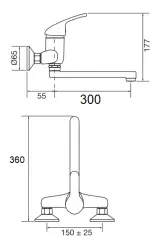 Blusani Robinet de bucătărie de perete Crom cu duză extra lungă în total 35,5 cm 1208953263