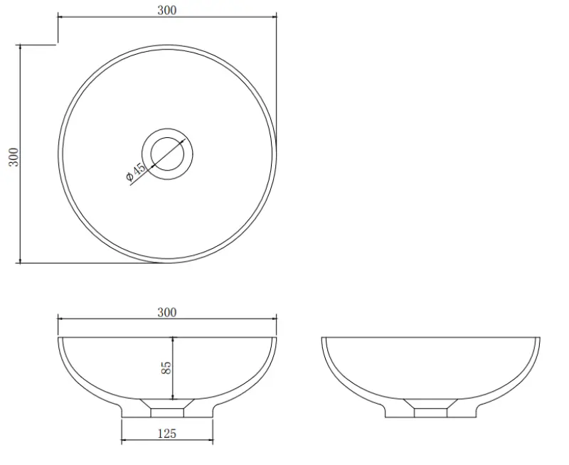 Chiuvetă mică Solid S, Solid Surface, rotundă, 30 x 30 x 11 cm, negru mat, 1208953271