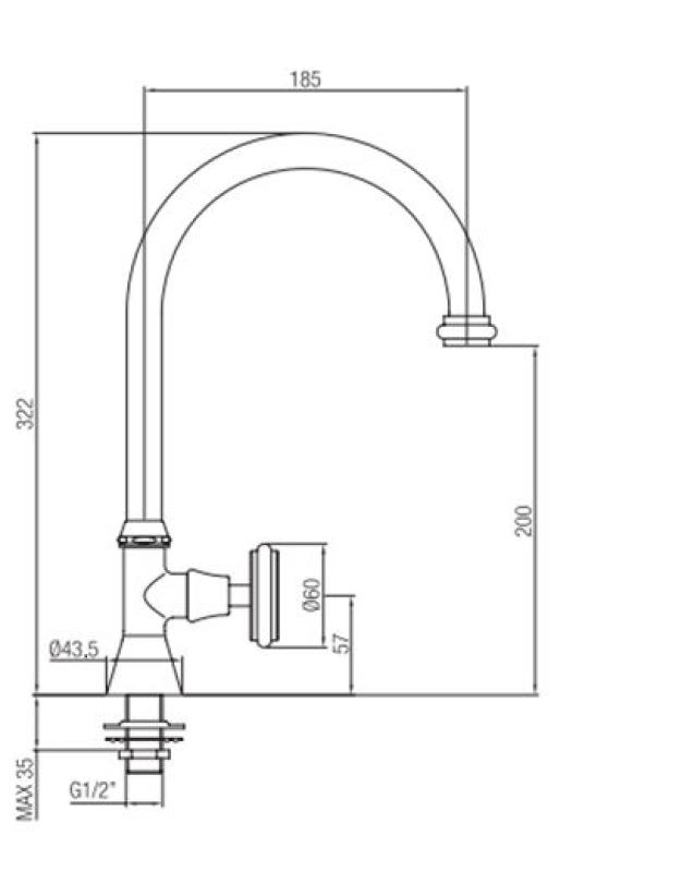 Robinet clasic de baie PB cu maner alb, apa rece, cu gură rotundă înaltă, crom 1208953277.