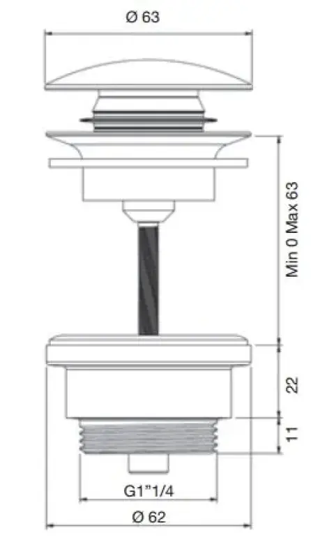 Scufundător pentru chiuvetă PB Unix, 1 1/4 inch, închidere cu apăsare "push up click clack", cromat, 1208953283.