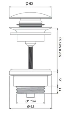 Scufundare PB Unix pentru chiuvetă de 1 1/4 inch, cu sistem de închidere push up click clack, din oțel inoxidabil, cod 1208953285.