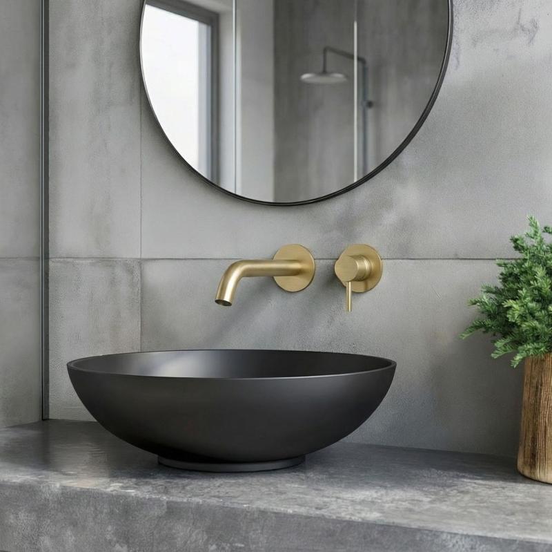 Robineta de baie SB Round, montată încastrat, din alamă periată PVD, cu 162mm