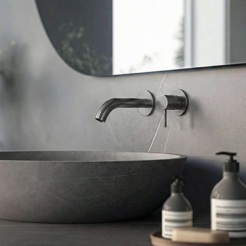 Robineta de încorporare pentru chiuvetă SB Round 316, finisată în Gun Metal PVD, cu lungimea de 102 mm.