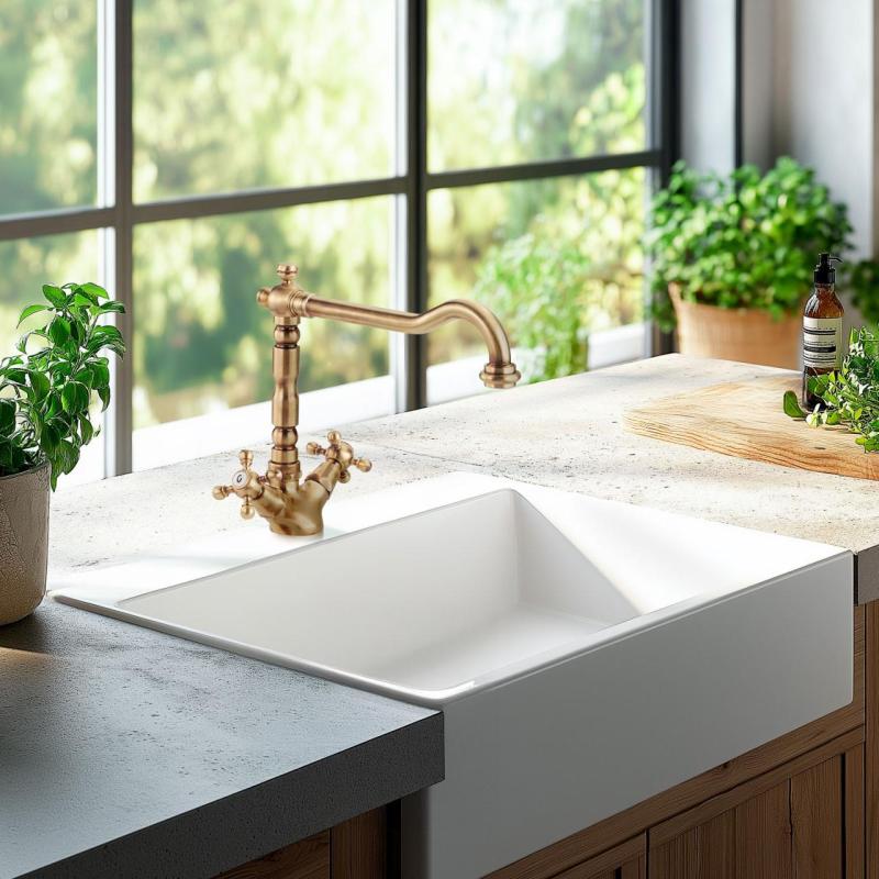 Robinet de bucătărie nostalgic V1910 Robinet Nature din alamă aspect decolorat și antichizat 1208953525