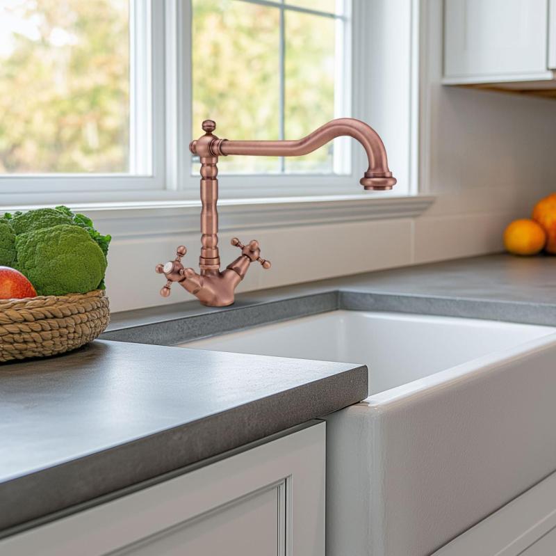 Robinet de bucătărie clasic nostalgic V1910 Cupru cu gduză pivotantă 1208953526