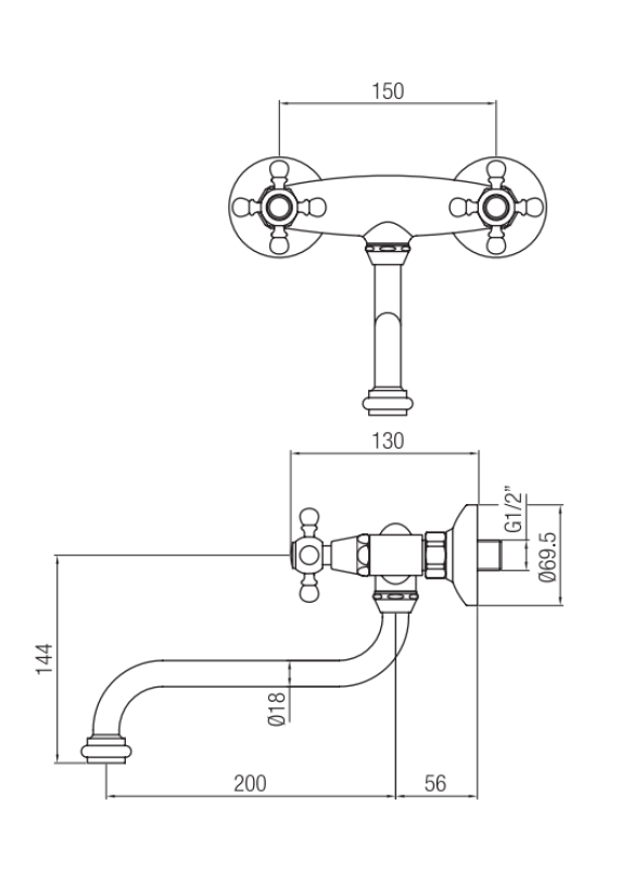 Robinet de bucătărie Nostalgic Robinet de perete Classic negru mat 1208953529