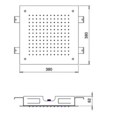 Dușul de ploaie încorporat SB Square, 380x380 mm, din alamă periată PVD.