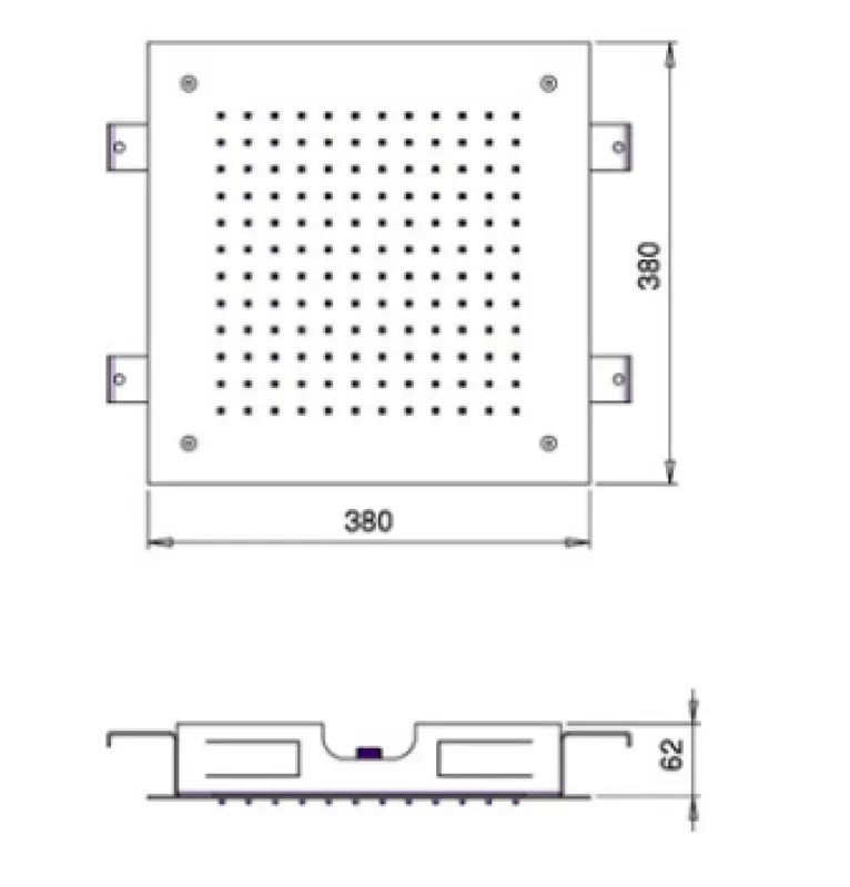 Dușul de ploaie încorporat SB Square, 380x380 mm, din alamă periată PVD.