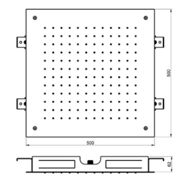 Duș de ploaie încorporat SB Square, 500x500 mm, din alamă periată PVD.