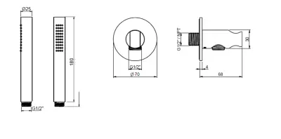 Setul de duș manual SB Rubinetterie 316 cu furtun și cârlig de agățare, din alamă periată cu acoperire PVD, cod 1208953547.
