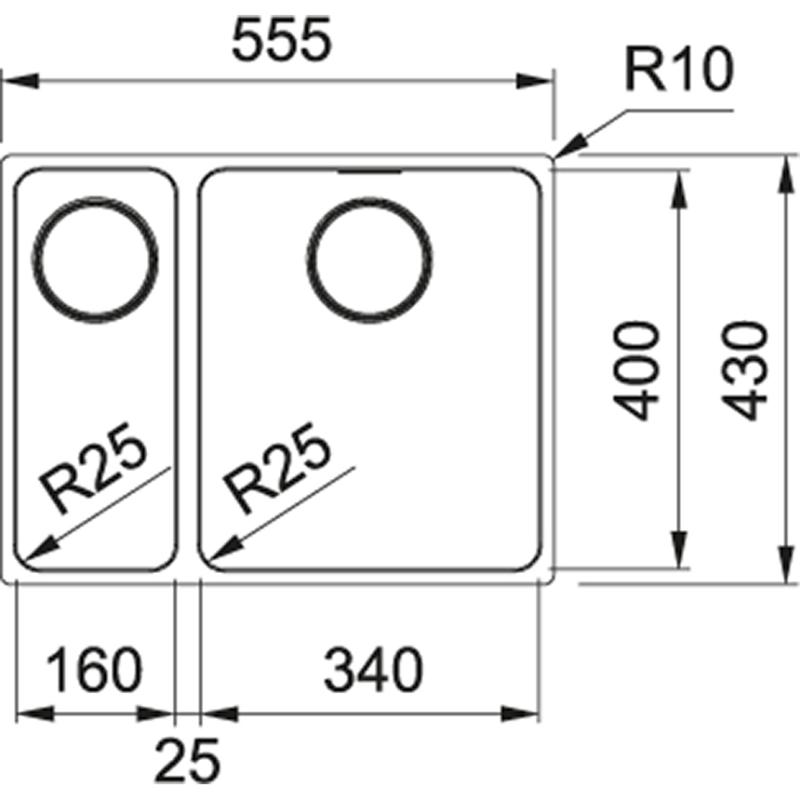 Franke Mythos MYX 160.34.16 BR chiuvetă din oțel inoxidabil o cuvă și jumătate 1,5 sub blat 16+34cm 122.0638.272