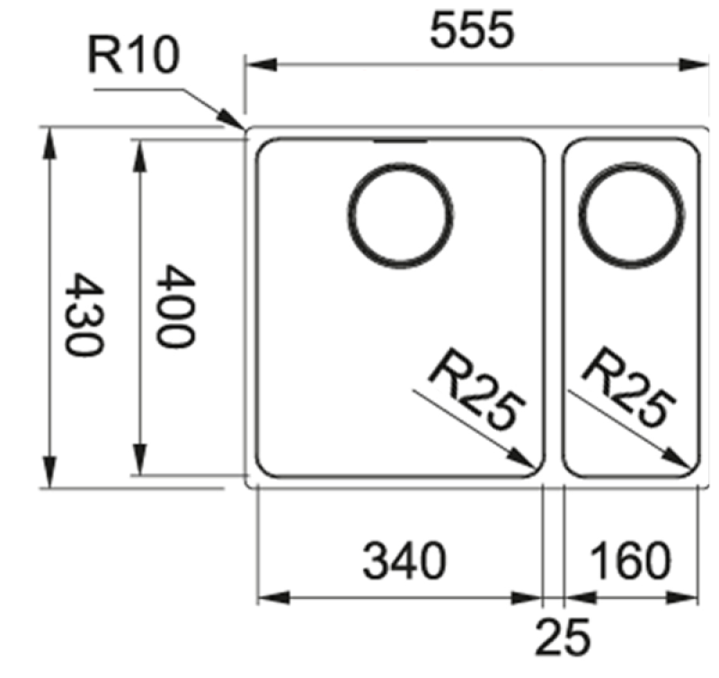 Franke Mythos MYX 160.34.16 BL chiuvetă din oțel inoxidabil cu o cuvă și jumătate sub blat 34+16cm 122.0638.273