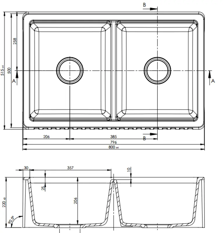 GraniteMy Tradition chiuvetă dublă rustică 2 cuve din granit 80x50cm neagră montare pe blat, sub blat și la același nivel 1208953697